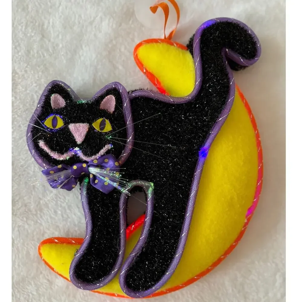 Avon Halloween Glowing Fiber Optic‎ Color Changing Cat on Moon Vintage 2004